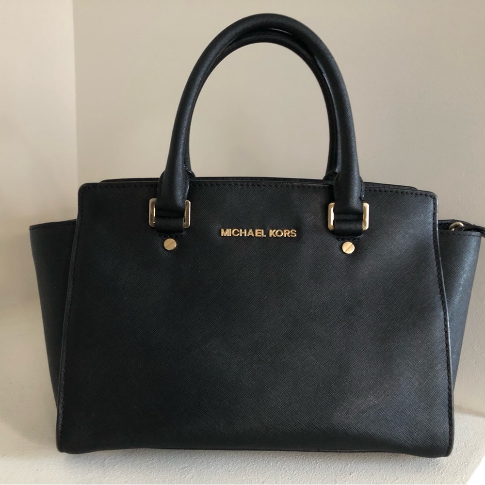 Michael Kors Black Satchel with Gold Accents
